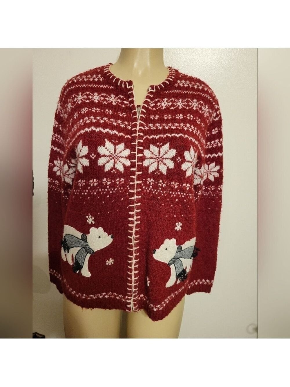 Croft and Borrow Christmas Sweater Hoildays Large Holiday Zip Up